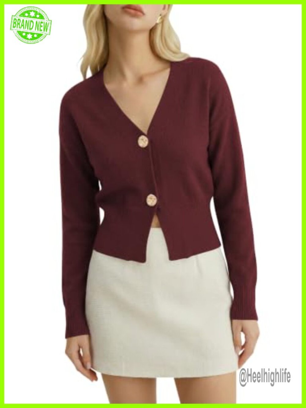 Cropped V-Neck Button Down Knit Cardigan Sweater